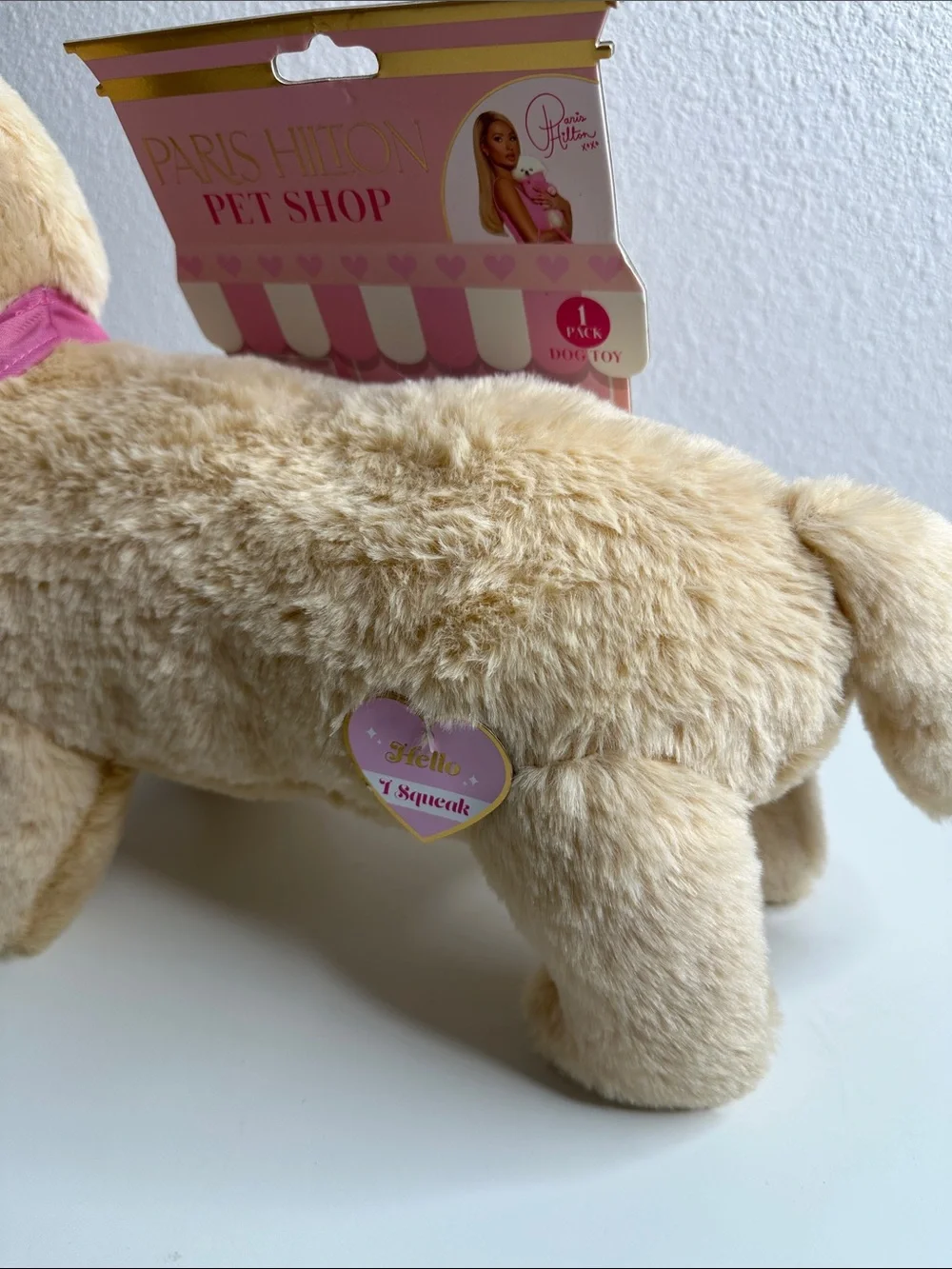 Paris Hilton Plush Dog with Pink Bandana - Cream Fur